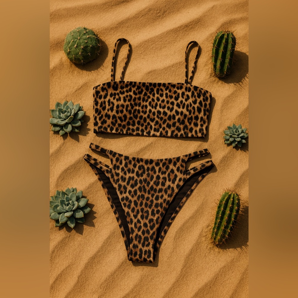 VYB Leopard Print Bandeau Bikini Set Large